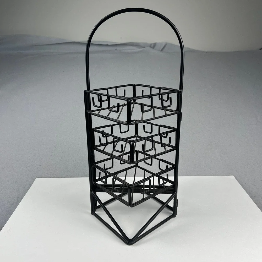Folding Tiered Metal Wire Display Stand Black 3-Tier Rack 18in Organizer Home